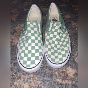 Vans Green Checkered Slip-On Sneakers Mens size 9 Womens 10.5
